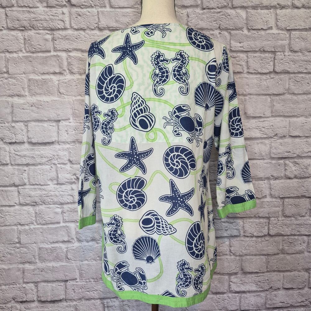 Gretchen Scott Sea Creature Starfish Seashell Tunic Cover Up Top Blue Green Sz M - Picture 6 of 9